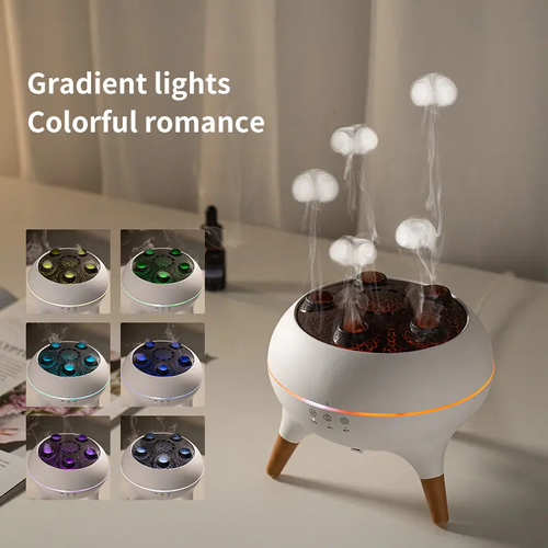 3D Simulated Flame Aromatherapy Diffuser Timing Jellyfish Spray Dynamic Sound Pickup Remote Control Ultrasonic Air Humidifier