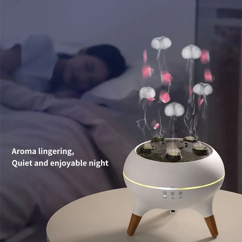 3D Simulated Flame Aromatherapy Diffuser Timing Jellyfish Spray Dynamic Sound Pickup Remote Control Ultrasonic Air Humidifier
