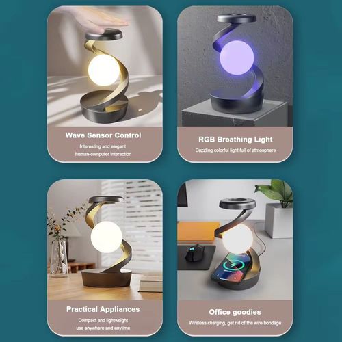 Modern Design Rotary Suspension Wireless Charging Table Lamp RGB Atmosphere Night Light with