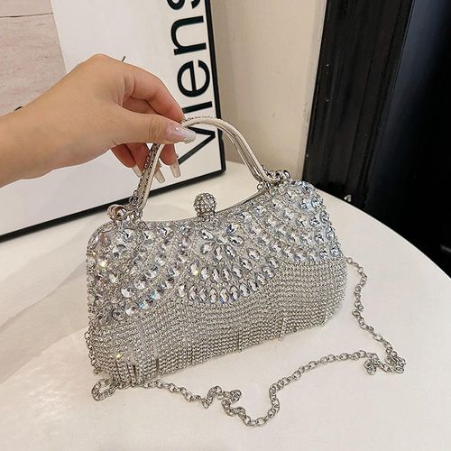 New Fashion Women Luxury Square Clutch Bag Ladies Tassel Evening Rhinestones Handbag Chain Shoulder Lady Wedding Party Purse Bag