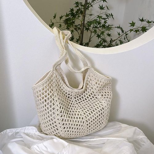 Women Cotton Woven Handbag for Women Shoulder Crochet Tote Beach Bag Straw Bag