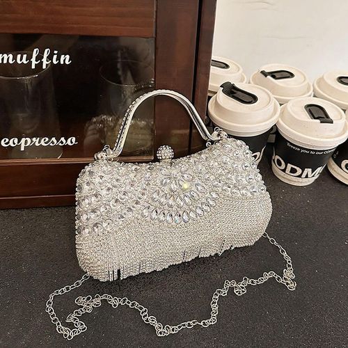 New Fashion Women Luxury Square Clutch Bag Ladies Tassel Evening Rhinestones Handbag Chain Shoulder Lady Wedding Party Purse Bag