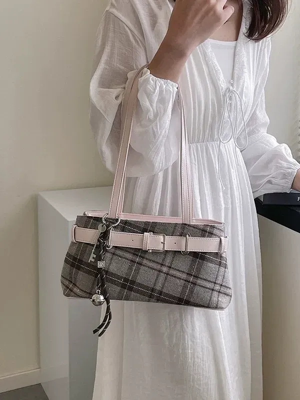 Fashionable single shoulder square bag for women 2025 new plaid casual single shoulder bag Korean style niche temperament female
