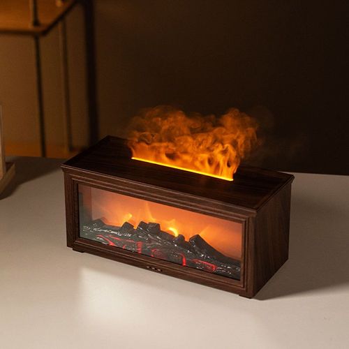 Home Creative Bonfire Air Humidifier Simulated Fireplace Aroma Diffuser with Colorful LED Light
