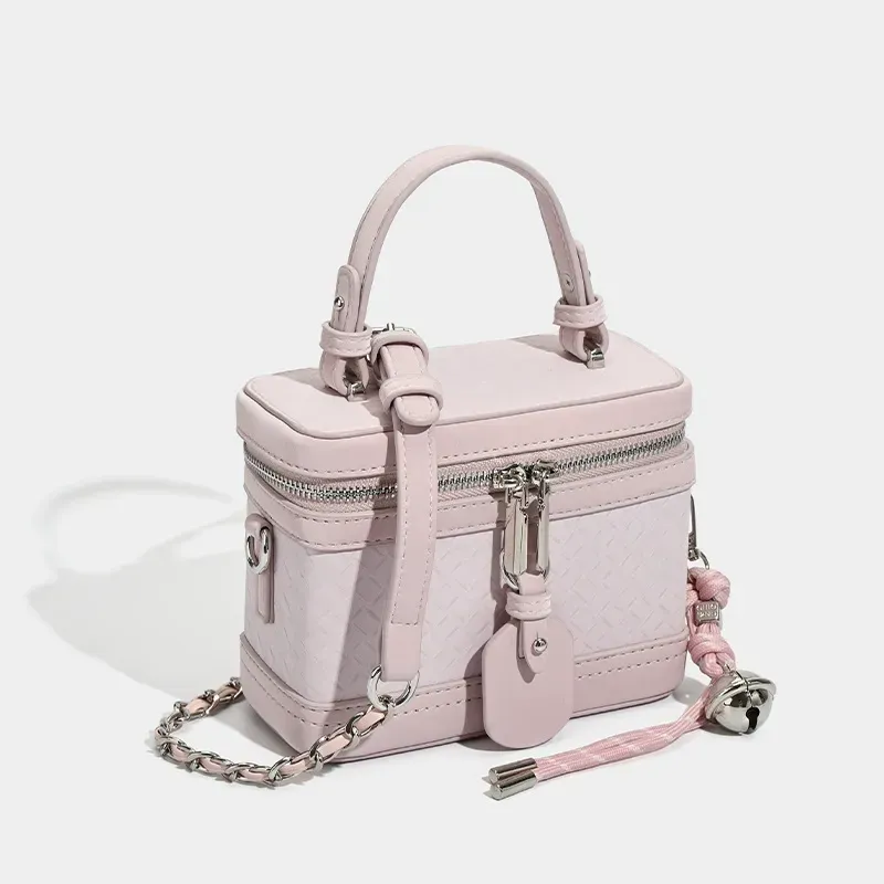 Pink Woven Handbag Box Bag Crossbody Small Square Bag