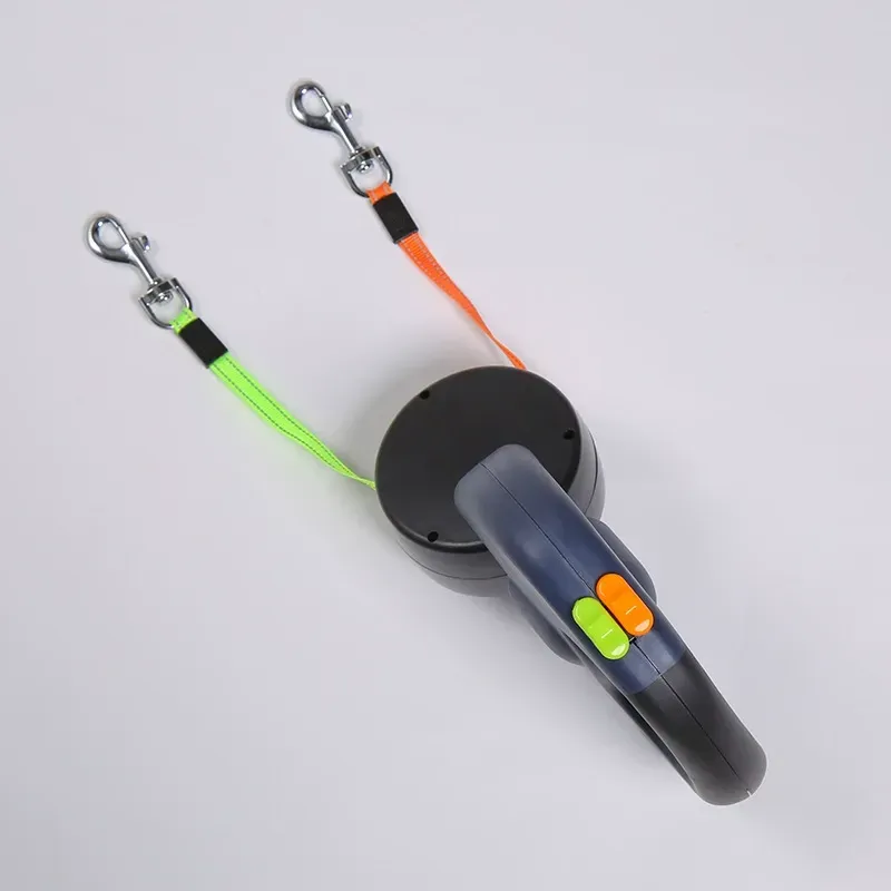 Double Retractable Dog Lead Reinforced Extendable with Non-Slip Handle Dog Leash with LED Light and Rubbish Box for Walking