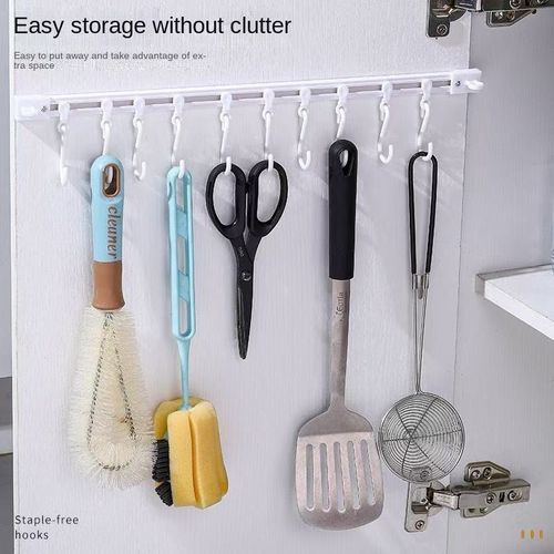Kitchen Storage Rack Adhesive Hook Strong Rear Door Slide Rail Hanger Punch-Free Row Hook for Tool Storage Made of Plastic