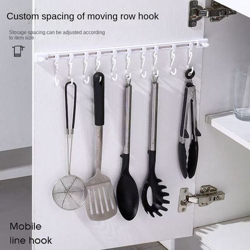 Kitchen Storage Rack Adhesive Hook Strong Rear Door Slide Rail Hanger Punch-Free Row Hook for Tool Storage Made of Plastic