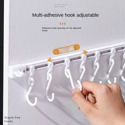 Kitchen Storage Rack Adhesive Hook Strong Rear Door Slide Rail Hanger Punch-Free Row Hook for Tool Storage Made of Plastic
