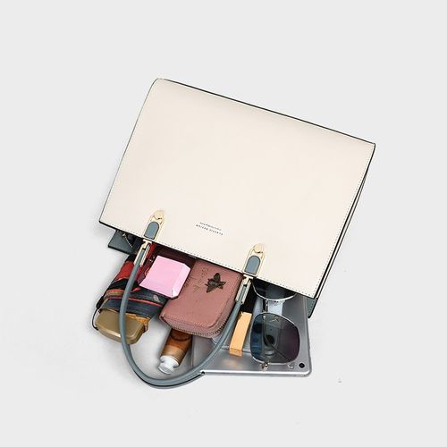 Fashion trend beige simple tote bag messenger bag large size genuine leather women's handbag