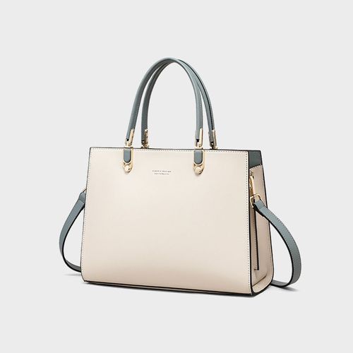 Fashion trend beige simple tote bag messenger bag large size genuine leather women's handbag