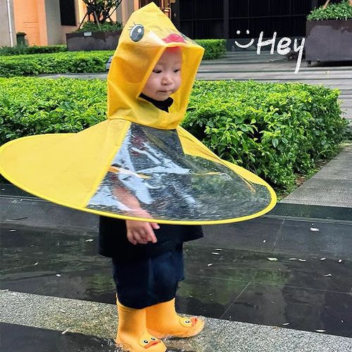 Kindergarten Baby Flying Saucer Yellow Duck Cape with Hat Cute Cartoon Raincoat