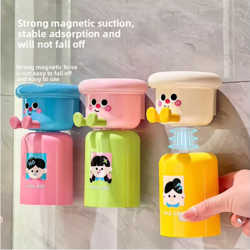 Cute Wall-Mounted Toothbrush Holder Dopamine-Style Gargle Cup Punch-Free Children's Toothbrushing Cup Washing Set for Corners