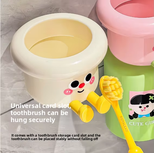 Cute Wall-Mounted Toothbrush Holder Dopamine-Style Gargle Cup Punch-Free Children's Toothbrushing Cup Washing Set for Corners