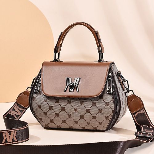 High Quality Vintage Monogram Printed Shoulder Tote Large Capacity Zipper Design Crossbody Bag for Women