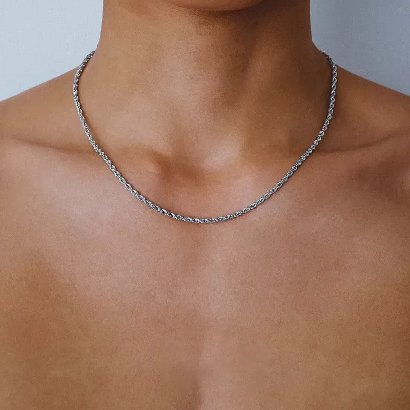 No fading hip-hop plain chain 2mm encryption stainless steel twist necklace