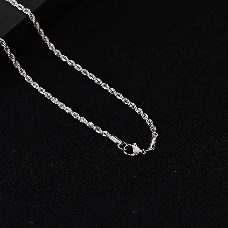No fading hip-hop plain chain 2mm encryption stainless steel twist necklace