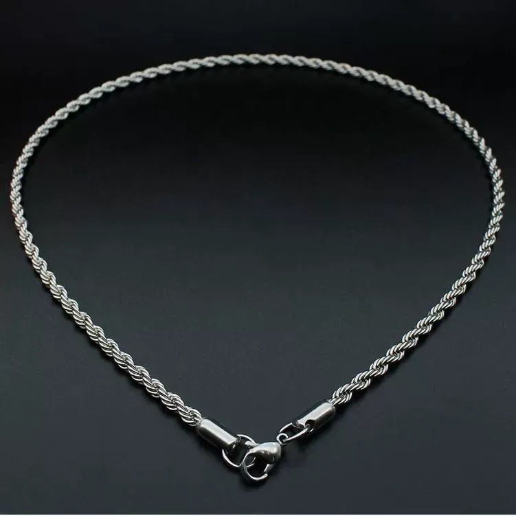 No fading hip-hop plain chain 2mm encryption stainless steel twist necklace