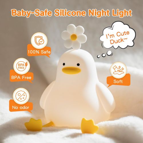 Cute Flower Duck LED Night Light Rechargeable Silicone Lamp Tap Sensor for Household Outdoor Car Use Perfect Sleep Companion