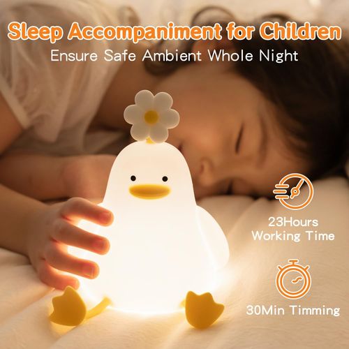 Cute Flower Duck LED Night Light Rechargeable Silicone Lamp Tap Sensor for Household Outdoor Car Use Perfect Sleep Companion