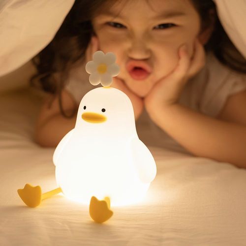 Cute Flower Duck LED Night Light Rechargeable Silicone Lamp Tap Sensor for Household Outdoor Car Use Perfect Sleep Companion