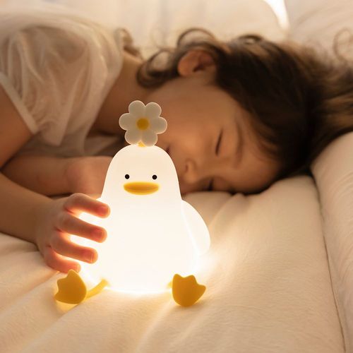 Cute Flower Duck LED Night Light Rechargeable Silicone Lamp Tap Sensor for Household Outdoor Car Use Perfect Sleep Companion