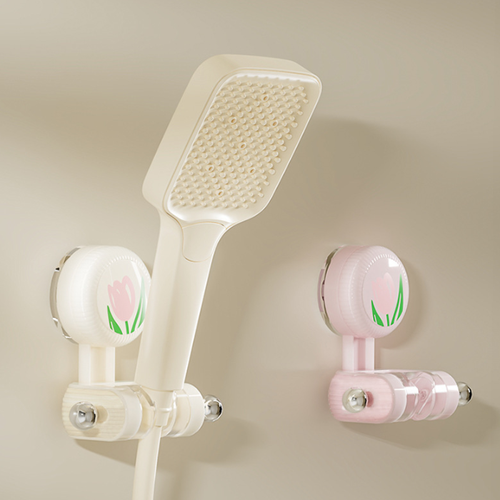 Cute Tulip Adjustable Shower Holder Punch-Free Suction Cup Removable Wall Shower Rack for Bathroom
