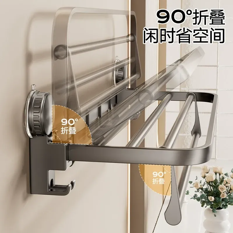 Suction Cup Towel Rack, Bathroom Storage Rack,   Non Marking Toilet Hanging Rack Storage Special for tiles and glass