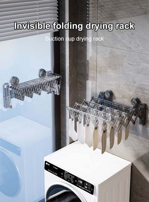 Household folding clothes hanger with suction cup balcony clothes drying rack clothes and socks storage rack for tiles and glass