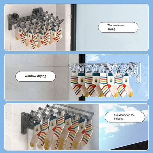 Household folding clothes hanger with suction cup balcony clothes drying rack clothes and socks storage rack for tiles and glass