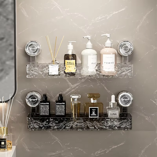 Corrugated Bathroom Suction Cup Storage Rack No Punching Bathroom Wall Mounted Storage Shelf Organizing Rack Special for tiles and glass