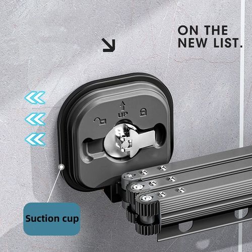 Aluminum Alloy Telescopic Clothes Rod Wall-Mounted No-Drill Suction Cup Type Balcony Folding Clothes Drying Special for tiles and glass