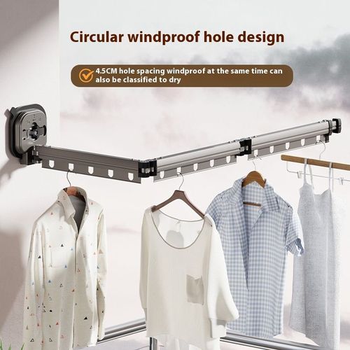 Aluminum Alloy Telescopic Clothes Rod Wall-Mounted No-Drill Suction Cup Type Balcony Folding Clothes Drying Special for tiles and glass