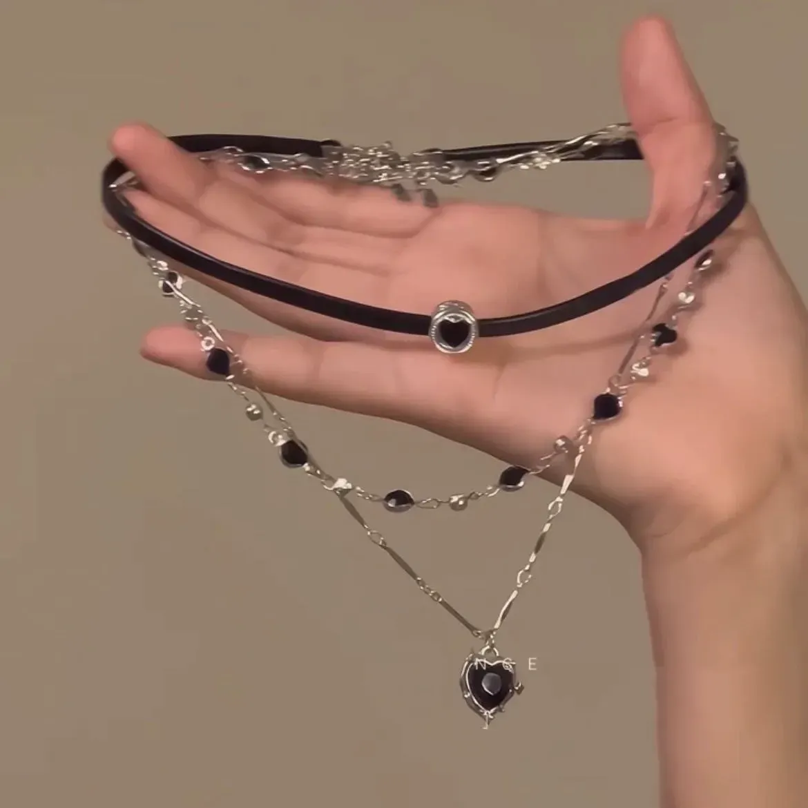 Multi-layered necklace Sweet and cool black leather rope clavicle necklace