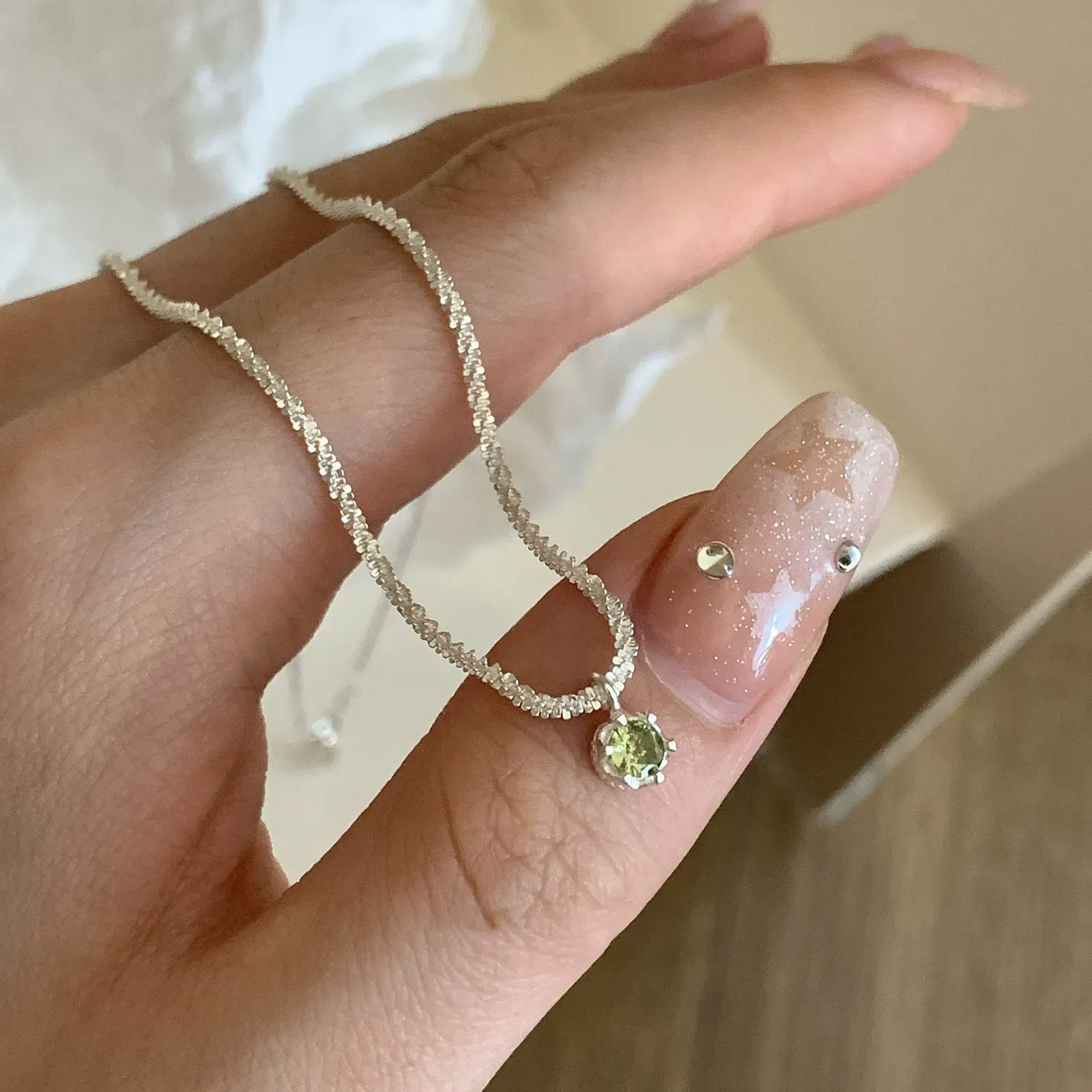 Olive green zircon necklace elegant necklace