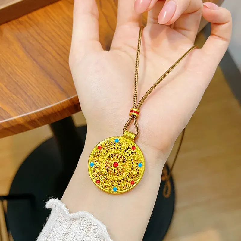 Eight Treasures Compass Pendant Necklace Gold-plated Copper Five Blessings Enamel Ruyi Necklace
