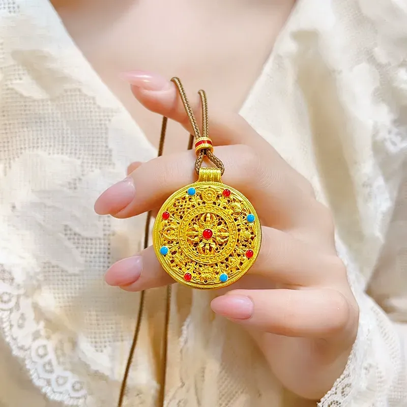 Eight Treasures Compass Pendant Necklace Gold-plated Copper Five Blessings Enamel Ruyi Necklace