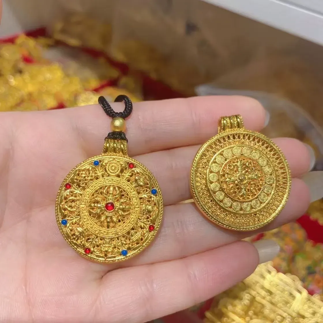 Eight Treasures Compass Pendant Necklace Gold-plated Copper Five Blessings Enamel Ruyi Necklace