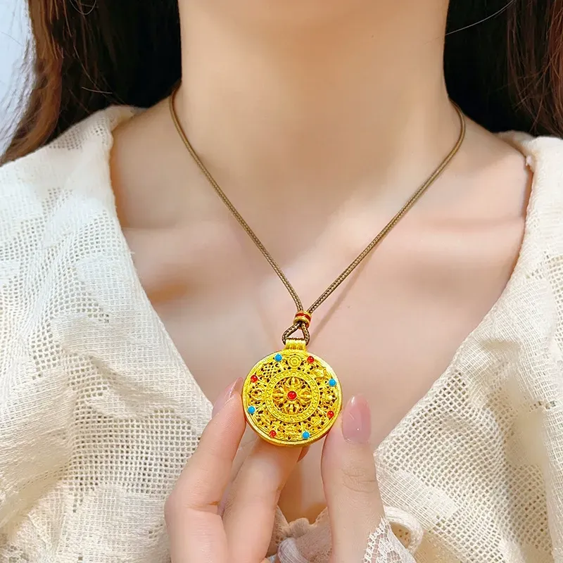 Eight Treasures Compass Pendant Necklace Gold-plated Copper Five Blessings Enamel Ruyi Necklace