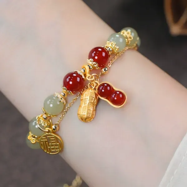 Trend Cute Shiny Peanut Charm Beaded Bracelet Good Luck