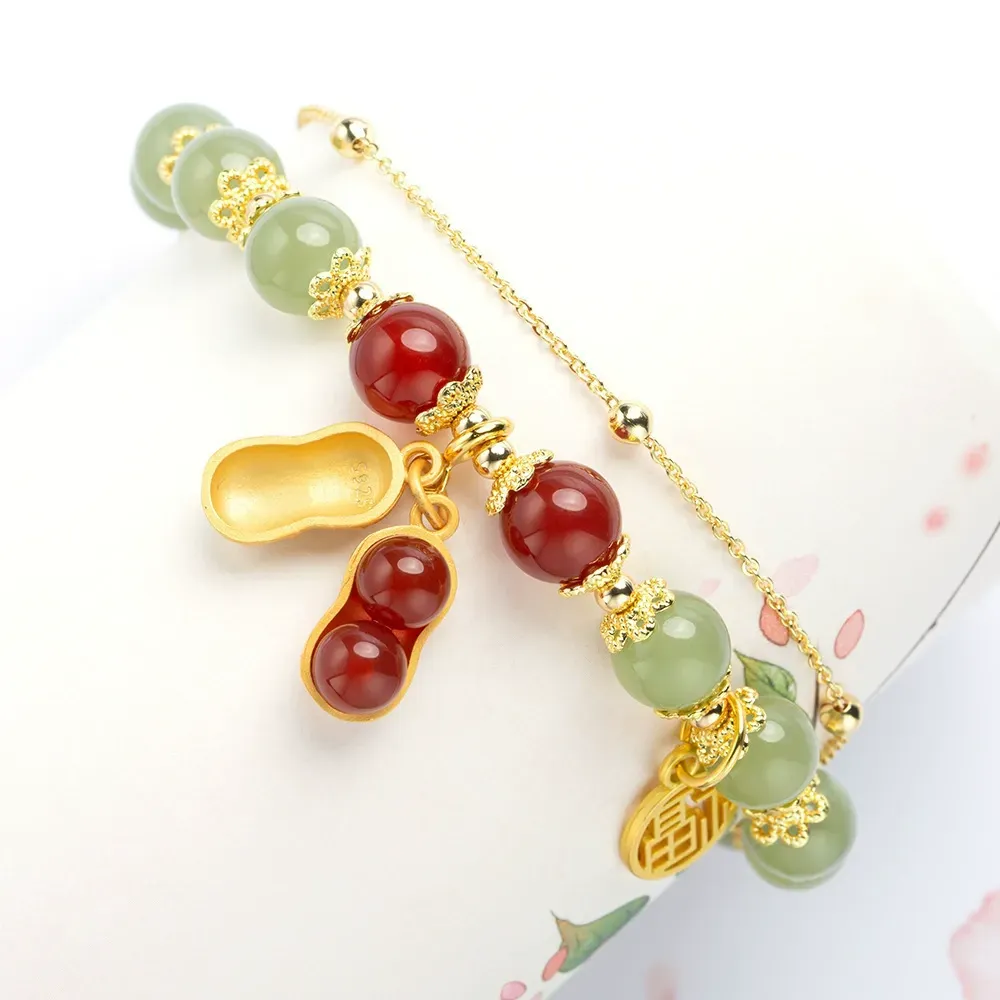 Trend Cute Shiny Peanut Charm Beaded Bracelet Good Luck
