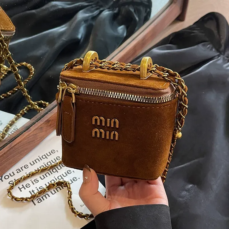 Niche ins mini bag box bag trendy chain bag shoulder crossbody bag