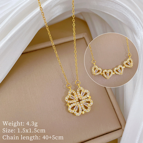 A necklace with two ways to wear Heart to Heart Four-Leaf Clover Necklace Magnetic Clavicle Chain