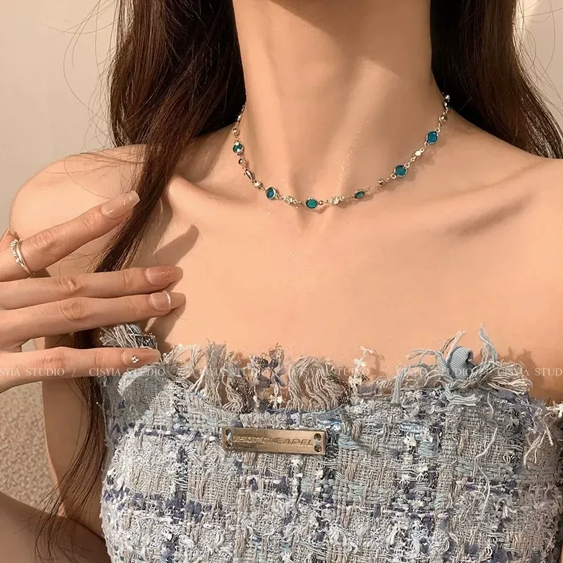 Summer style double layer blue butterfly necklace for women clavicle necklace