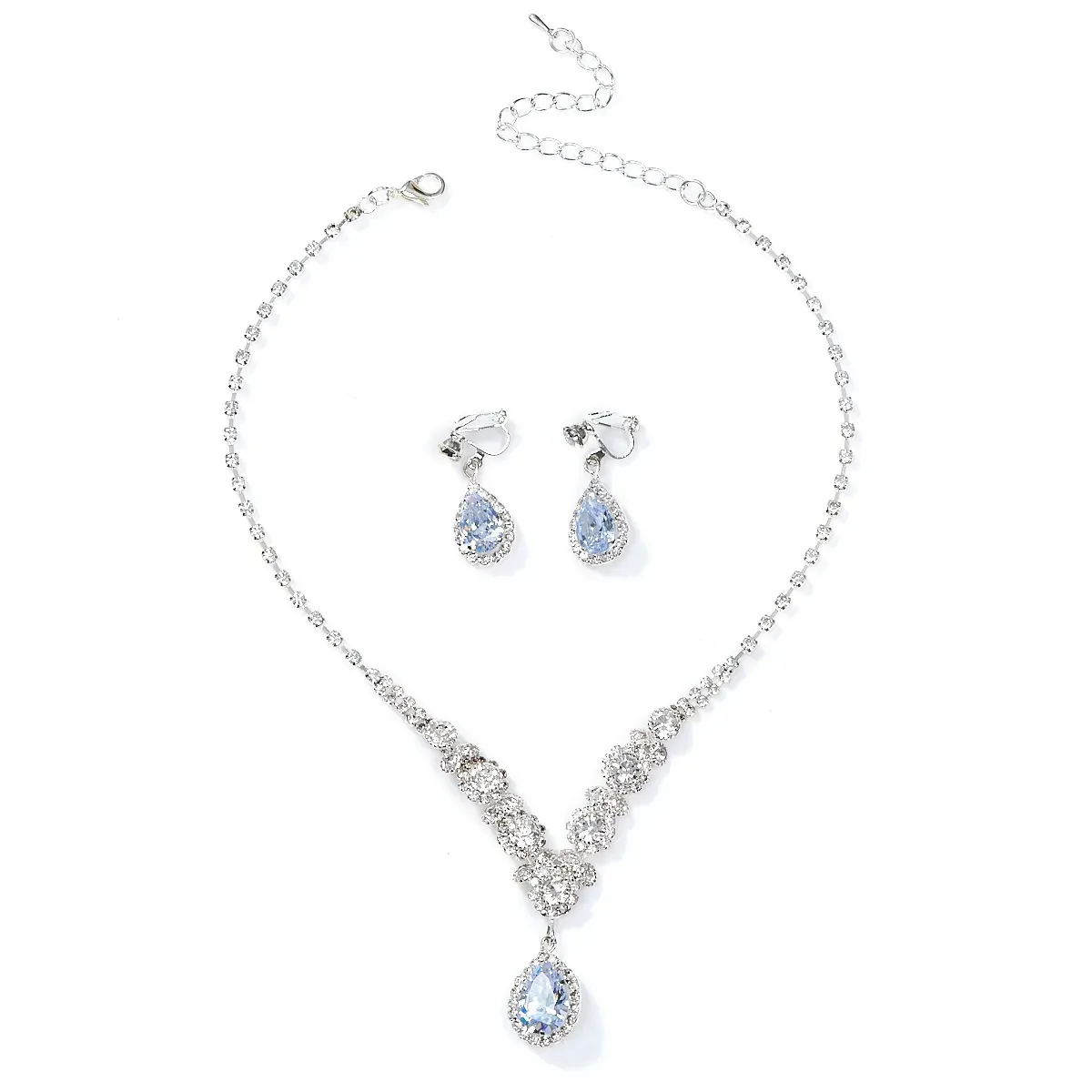 Crystal rhinestone necklace and ear clip two-piece jewelry set