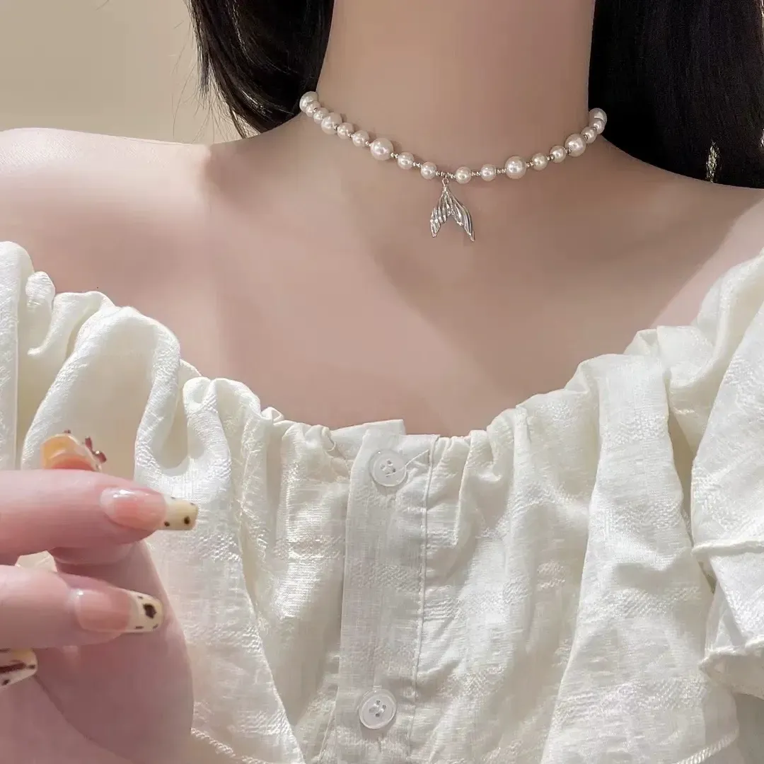 Fishtail Pearl Necklace Adjustable Length Clavicle Chain