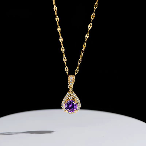 Purple teardrop zircon necklace fan-shaped pendant clavicle chain