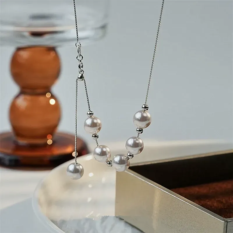 Rose pearl necklace titanium steel does not fade elegant clavicle chain