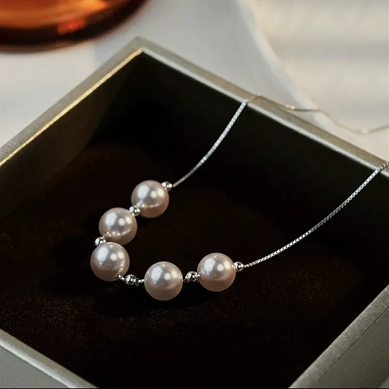 Rose pearl necklace titanium steel does not fade elegant clavicle chain