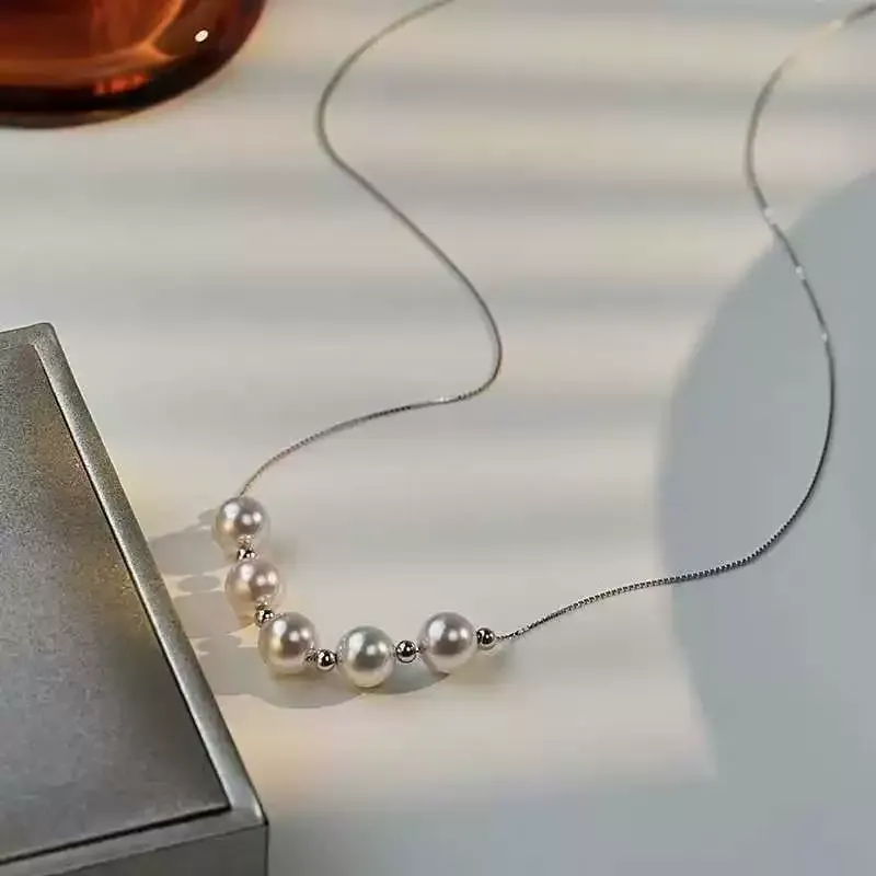 Rose pearl necklace titanium steel does not fade elegant clavicle chain